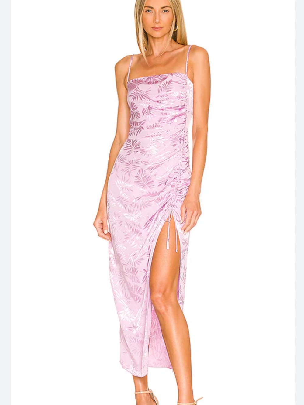 SAYLOR Ruched Slip Midi Dress in Light Purple